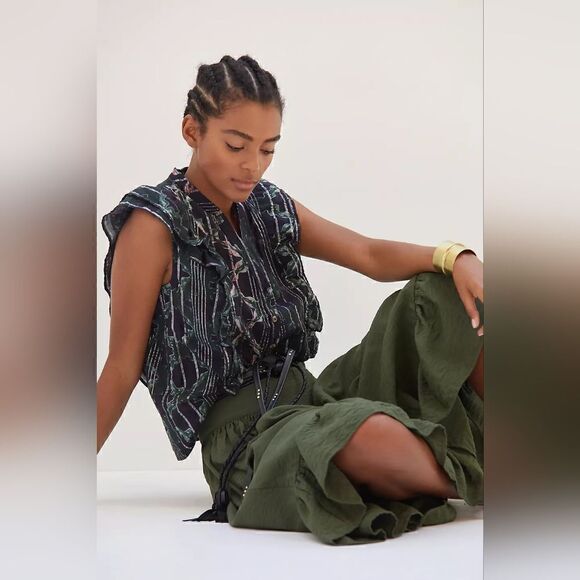 Pilcro Anthropologie Ruffled Buttondown Sleevless Top, sz SM EUC - Picture 15 of 15